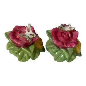 Royal Albert Old Country Roses Butterfly Salt Pepper Shakers Floral Porcelain